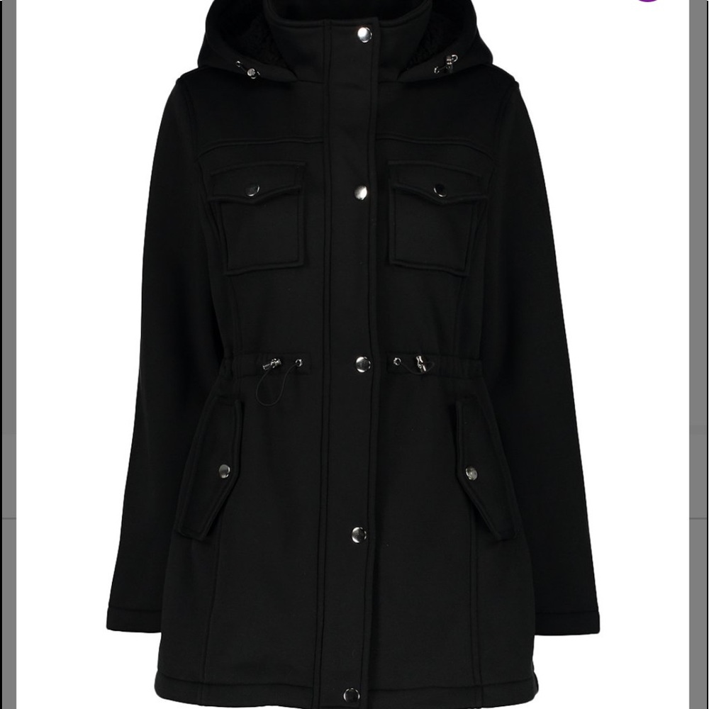 Black Fleece Hooded Anorak Coat Plus Size 2XL